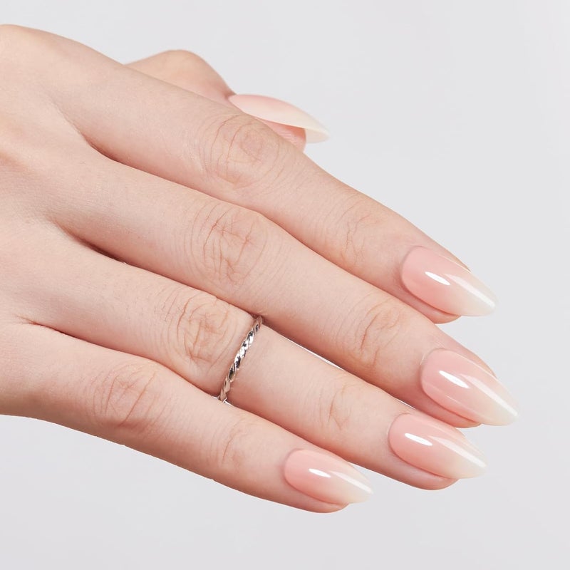 modelones Pink Ombre Press on Nails Almond, Valentine's Day Chrome Short Almond Fake Nails, Nail Kit with Nail Glue Adhesive Tabs Mini Nail File, Nails Press Ons 32Pcs16 Sizes, Women Girl Gift - Image 3
